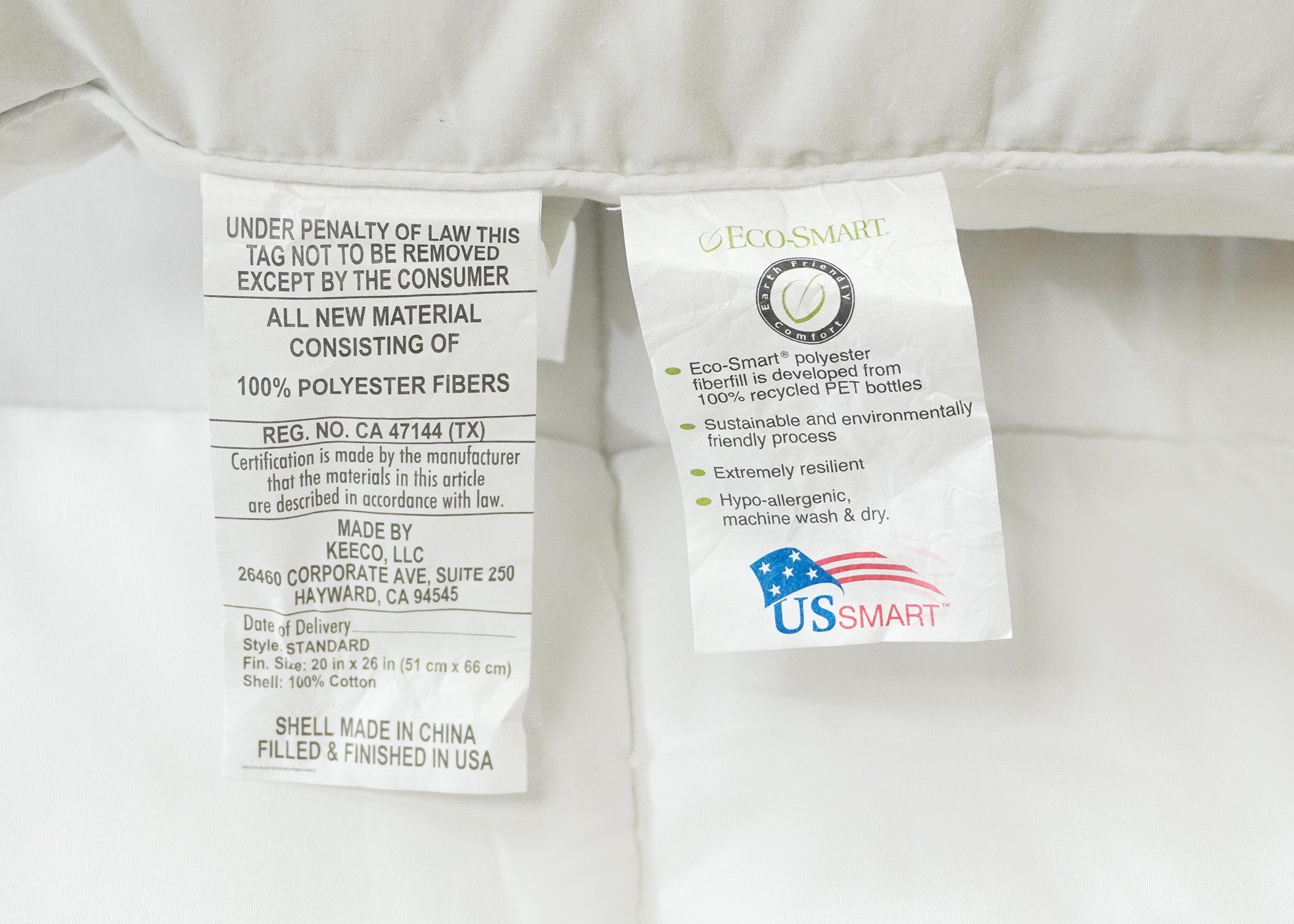 Eco-Smart Down Alternative Pillow | Hergestellt in USA