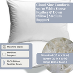 Cloud Nine Comforts 90/10 Weiß Goose Federn & Down Pillow | Mittlerer Halt