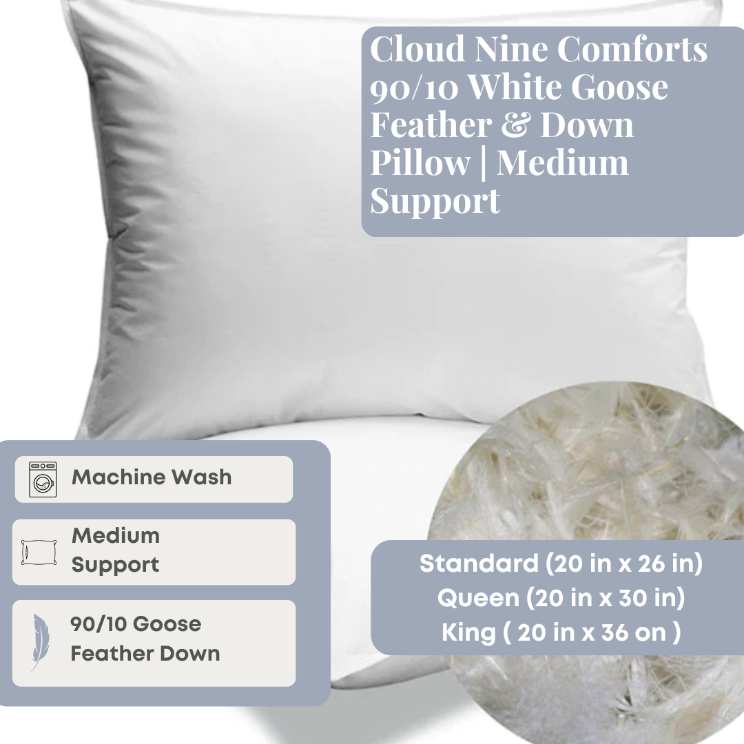 Cloud Nine Comforts 90/10 Weiß Goose Federn & Down Pillow | Mittlerer Halt