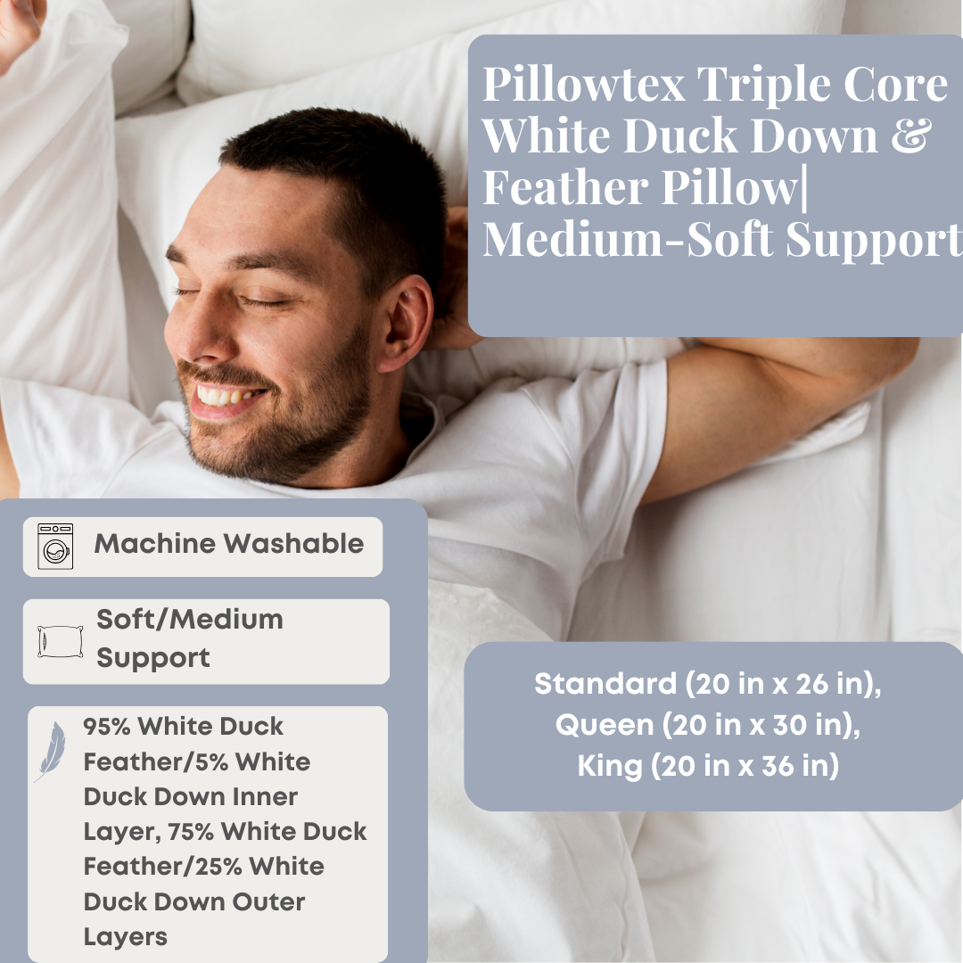 Pillowtex Triple Core Weiße Entendaunen & Feder Kissen | Mittelschwere Unterstützung