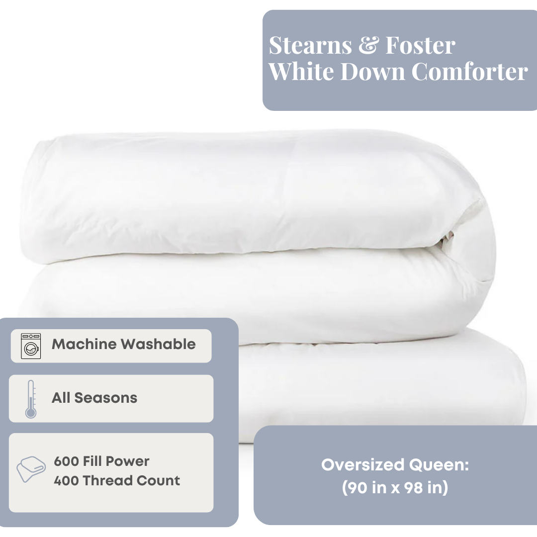 Stearns & Foster Weiß Down Bettdecke | Ganzjährige Wärme, 600 Füllkraft, 400 Fadenzahl