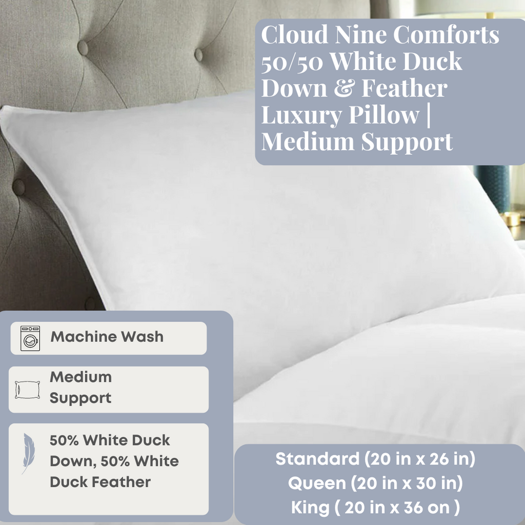 Cloud Nine Comforts 50/50 Weiße Entendaunen & Feder-Luxuskissen | Mittlerer Halt
