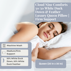 Cloud Nine Comforts 50/50 Weiße Entendaunen & Federn Luxury Queen Pillow | Feste Unterstützung