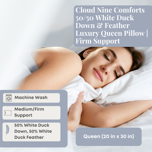 Cloud Nine Comforts 50/50 Weiße Entendaunen & Federn Luxury Queen Pillow | Feste Unterstützung