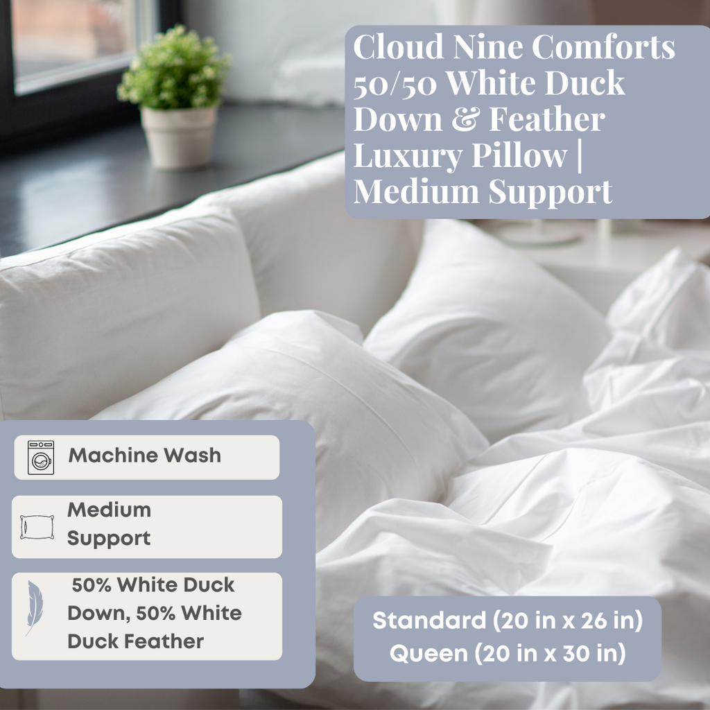 Cloud Nine Comforts 50/50 Weiße Entendaunen & Feder-Luxuskissen | Mittlerer Halt