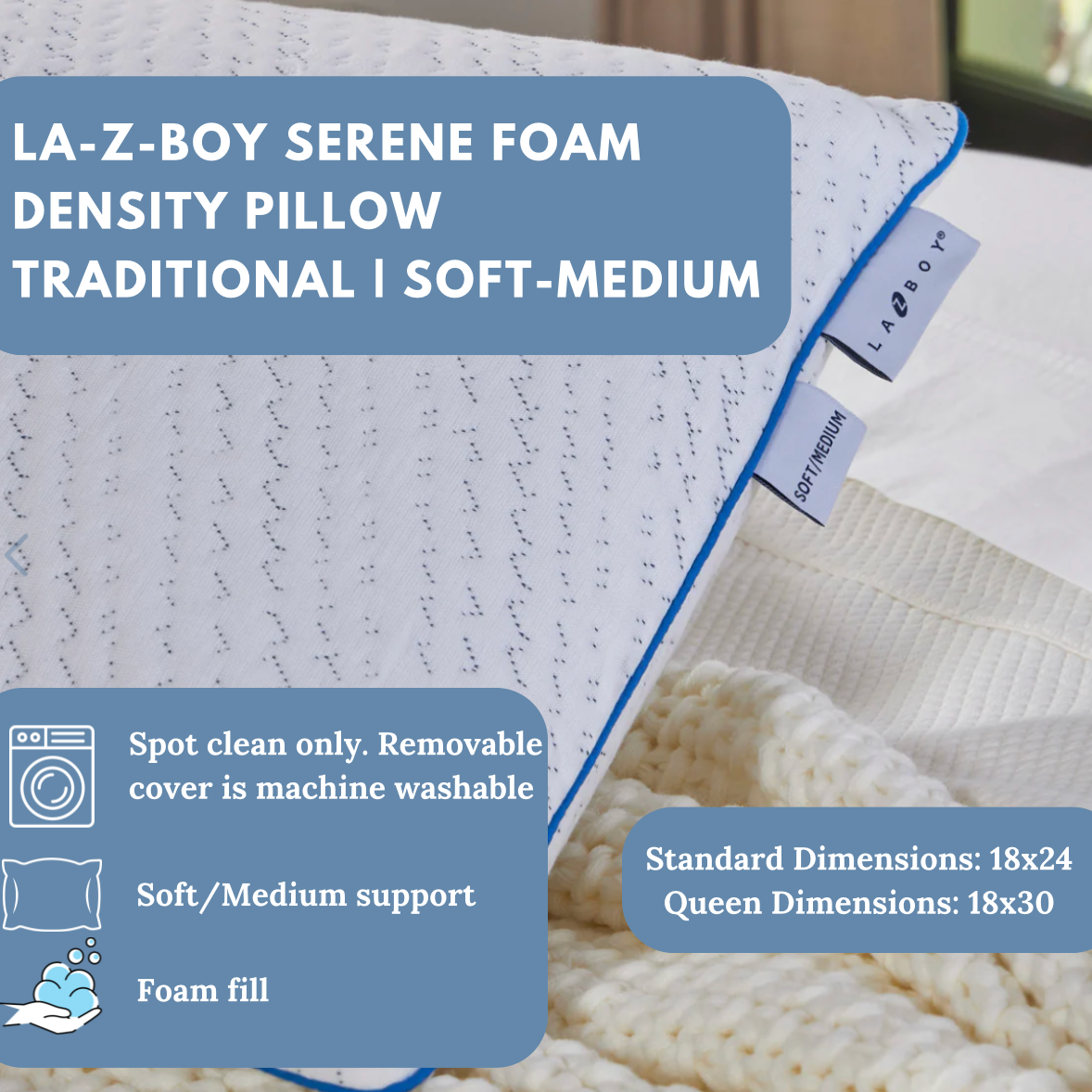 La-Z-Boy Serene Foam Denity Kissen Traditionell | Soft-Medium