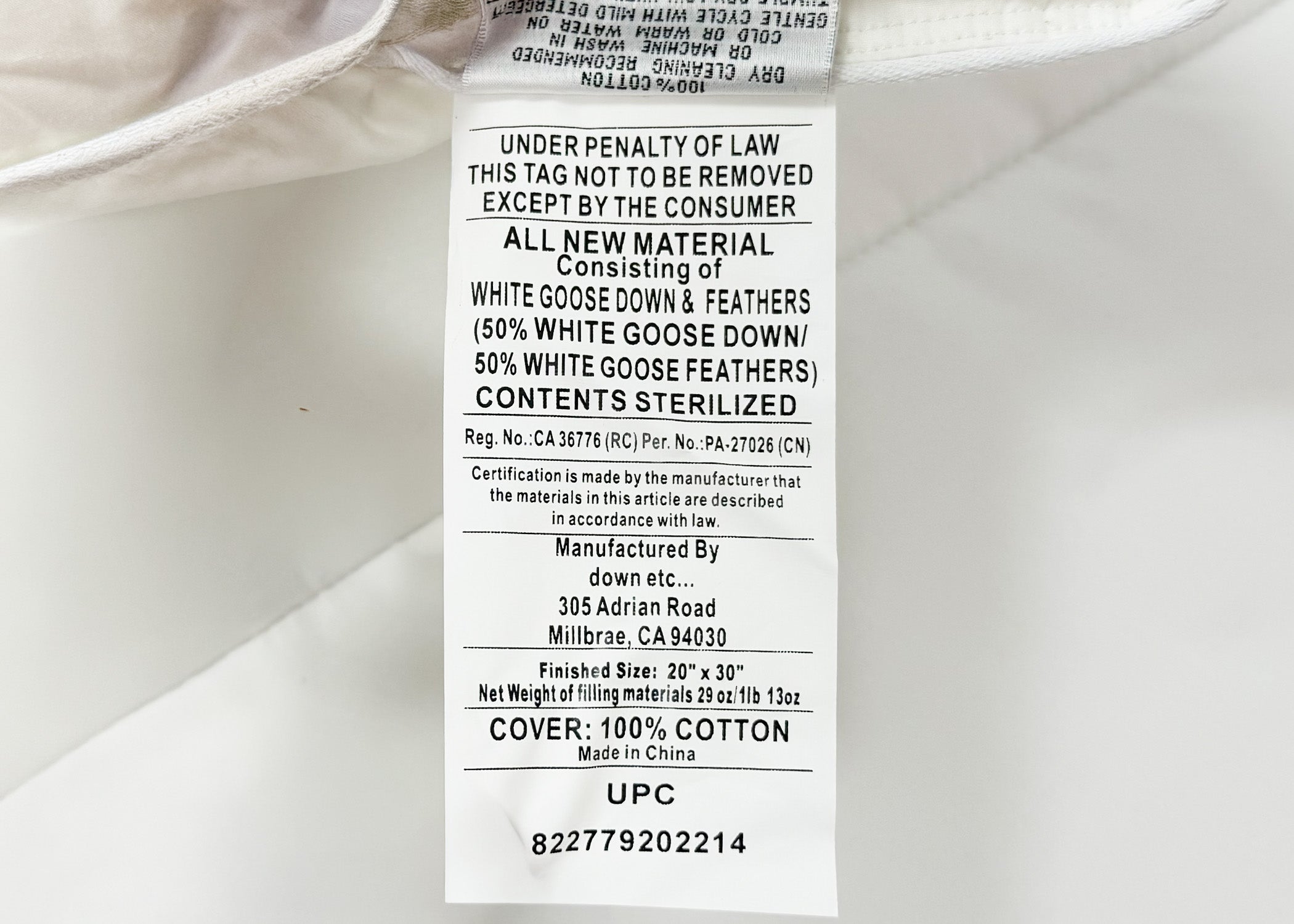 Down Etc. 50% Weiß Goose Down / 50% Weiß Goose Federn Pillow