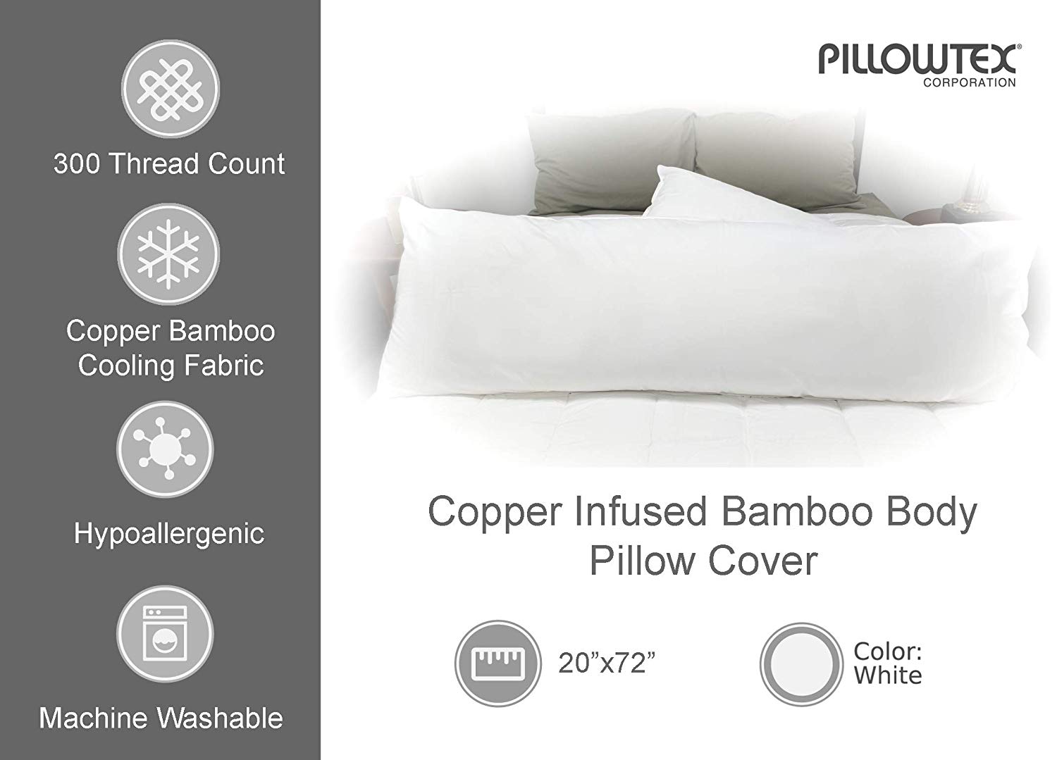 Pillowtex Body Pillow Bezug | Antimikrobielle Kupfer-Infundierte Bambus