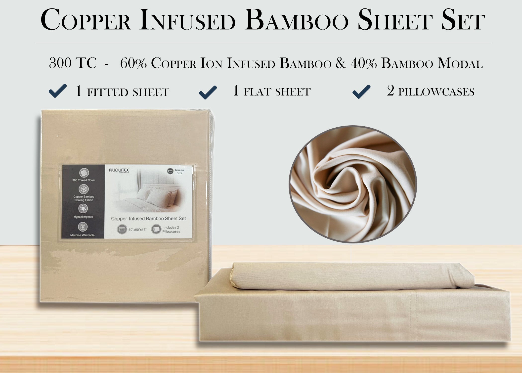 Pillowtex Kupfer Infundiertes Bambusblatt Set | Antimikrobielle, Kühlung und Atmungsaktiv